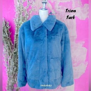 TRINA TURK NWT SOFT FAUX FUR COAT JACKET BLUE SMALL AND MEDIUM AVAILABLE